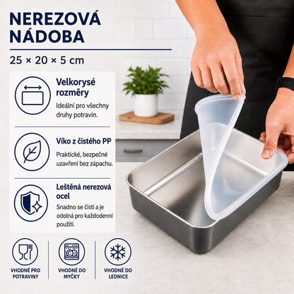 Nerezové dózy SUS304 | Udrží potraviny déle čerstvé (25×20×5 cm)
