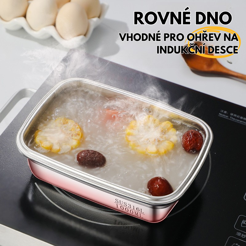 [🎁 Sada 6+3 zdarma] Velká Antibakteriální Vzduchotěsná Dóza Na Potraviny Z Nerezové Oceli - 1000 ml (19 x 14 x 6 cm)