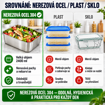 [🛍️ZÍSKEJTE 12, ZAPLAŤTE 6] Potravinové Dózy Z Nerezové Oceli 304 (Velká velikost – 2400 ml)