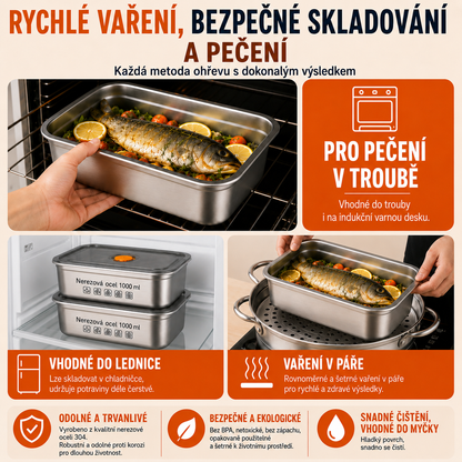 🥘 (6 + 🎁3 ZDARMA) Vakuová nádoba z oceli 316, 1000ML — německá kvalita | Čerstvé jídlo 5× déle