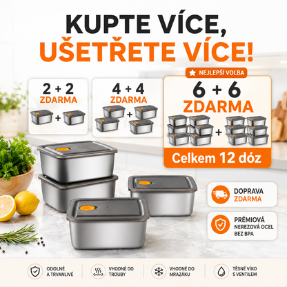 🎁 12 za cenu 6 | Prémiové nerezové dózy 316 s těsnicím víkem