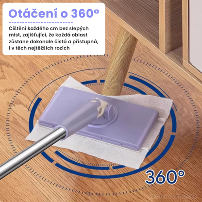 Mini mop s výměnným hadříkem, design rukojeti pro tlačení a tažení s jednorázovým ručníkem