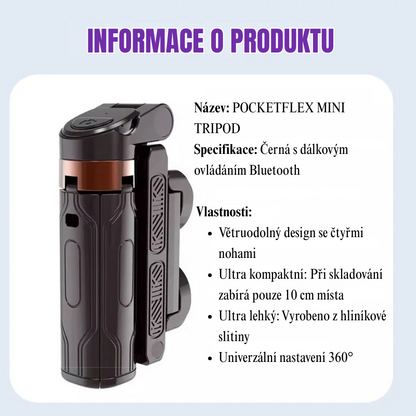 Pocketflex Mini Tripod 2025 📷 Stativ a selfie tyč 3 v 1 s dálkovým ovládáním Bluetooth pro zachycení nezapomenutelných okamžiků