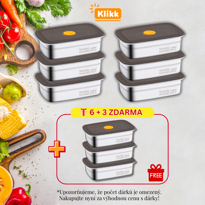 [🎁 Sada 6+3 zdarma] Velká Antibakteriální Vzduchotěsná Dóza Na Potraviny Z Nerezové Oceli - 1000 ml (19 x 14 x 6 cm)