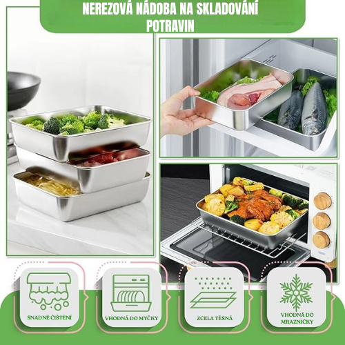 SUS304 Nádoby Na Ukládání Potravin, Obdélníkové Nerezové Tácy S Gumovými Víky (25x20x5cm)