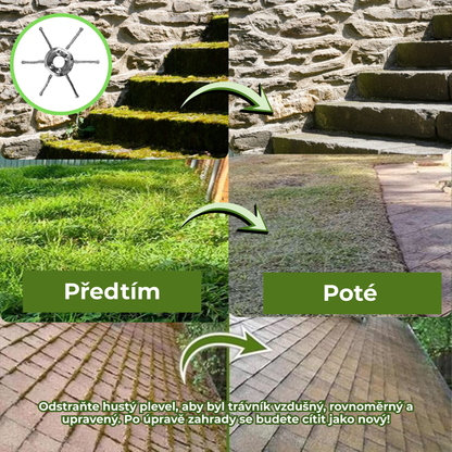 Hlava křovinořezu má 6 spletených ramen z odolného ocelového drátu.