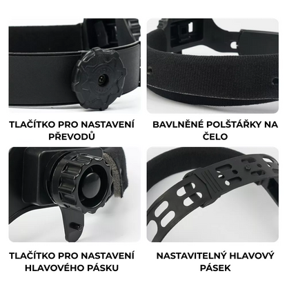 Prémiová samostmívací svářečská maska s LED osvětlením, lehká na nošení, s plnou ochranou očí
