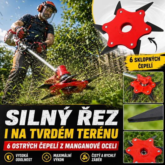 6čepelová žací hlava z manganové oceli pro křovinořez – ostrá, odolná a včetně příslušenství
