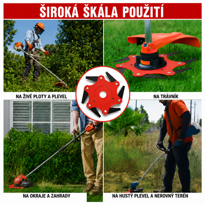 6 čepelí z manganové oceli – vysoký řezný výkon, dlouhá životnost + příslušenství