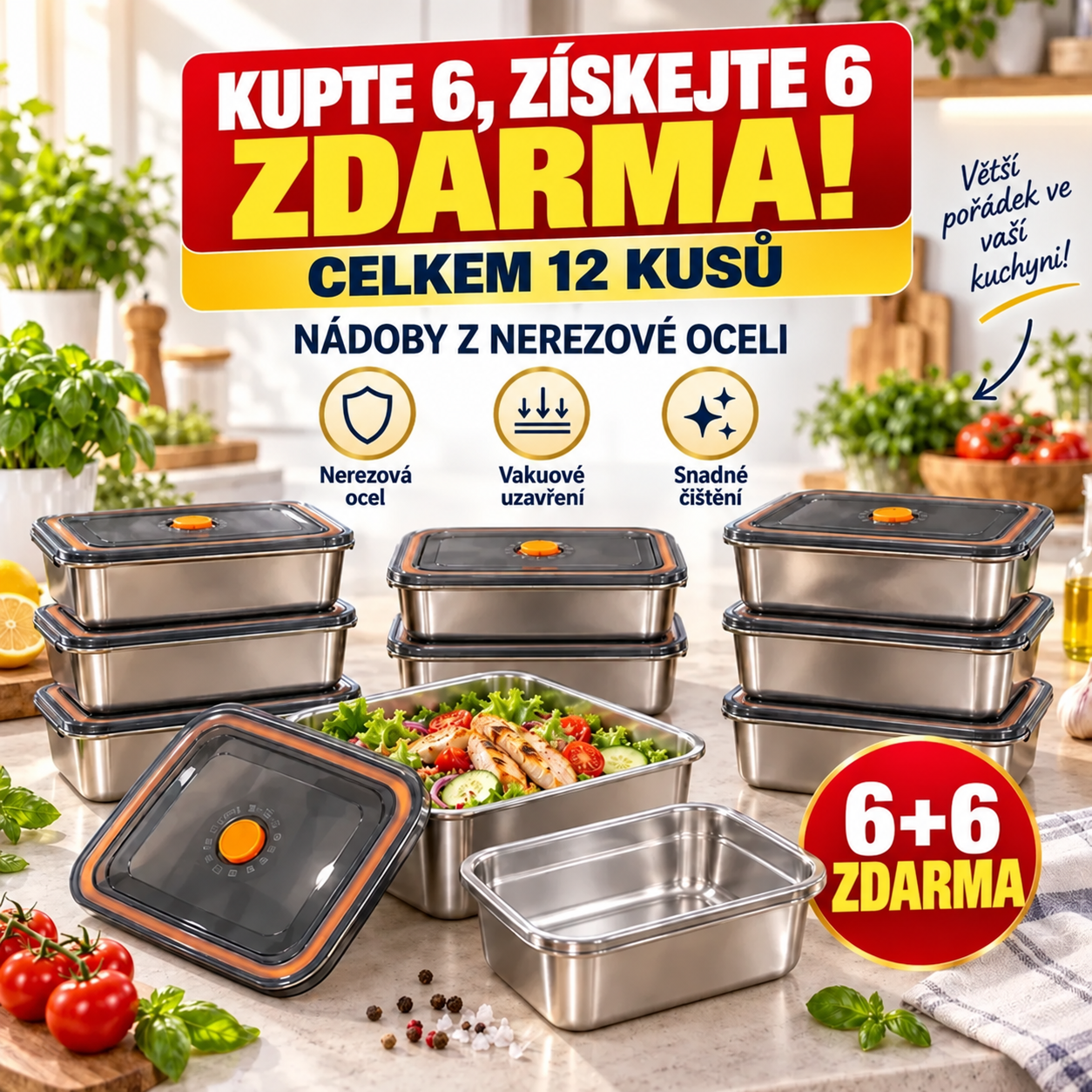 [🎁ZÍSKEJTE 12, ZAPLAŤTE 6] Potravinové Dózy Z Nerezové Oceli 316 ( VELKÁ VELIKOST – 1500 ML)