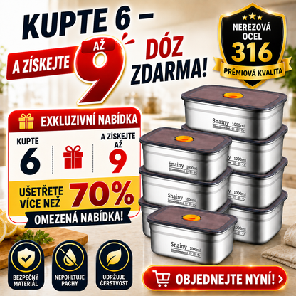 🥘 (6 + 🎁3 ZDARMA) Vakuová nádoba z oceli 316, 1000ML — německá kvalita | Čerstvé jídlo 5× déle