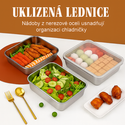 Khay z nerezové oceli 304 s víkem – Udrží jídlo čerstvé 1 měsíc, odolá 1000 °C a šetří místo