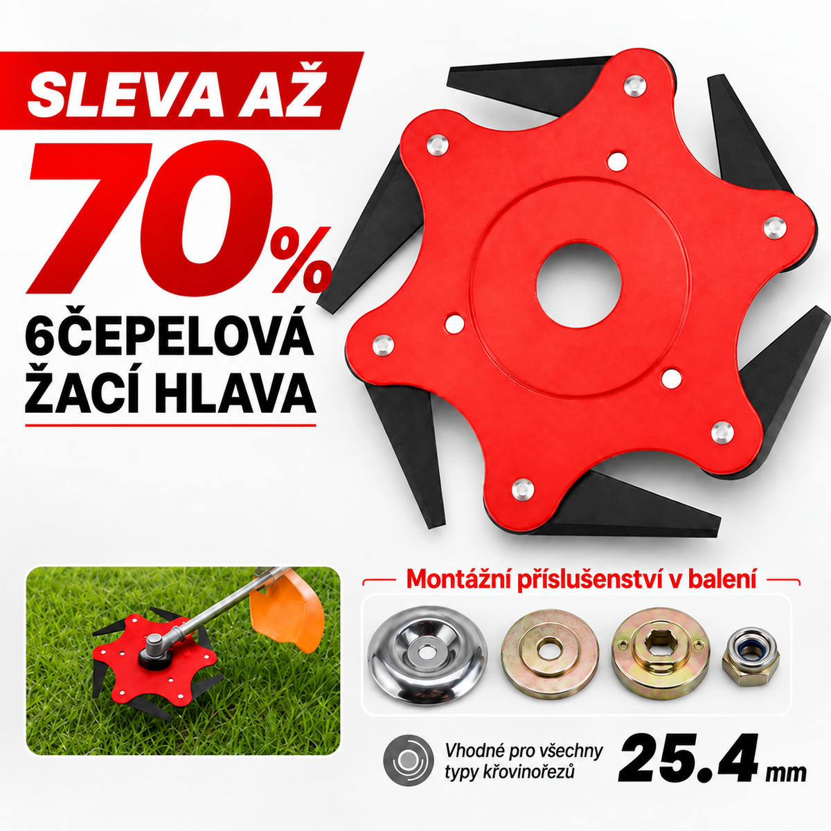 ⚡ AKCE AŽ -70 % | Žací Hlava Se 6 Čepelemi Z Manganové Oceli Včetně Příslušenství