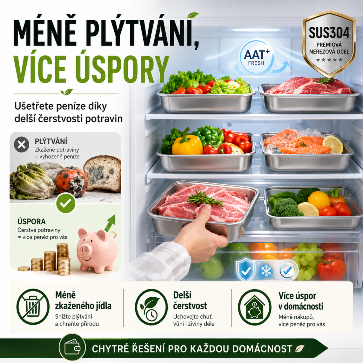 Nádoba z nerezové oceli 304 o objemu 2500 ml – Bezpečné a praktické řešení pro uchovávání potravin (25×20×6 cm)