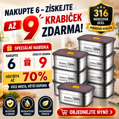 6 + 🎁3 ZDARMA | Potravinové Dózy Z Nerezové Oceli 316 –  Kompaktní, těsné, bez BPA