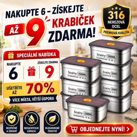 6 + 🎁3 ZDARMA | Potravinové Dózy Z Nerezové Oceli 316 –  Kompaktní, těsné, bez BPA