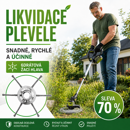 6drátová ocelová žací hlava pro křovinořez – na hustou trávu a plevel