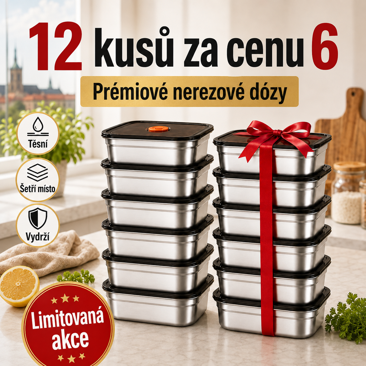 12 kusů za cenu 6 | Nerezové dózy 316L s vakuovým víkem (1000 ml)