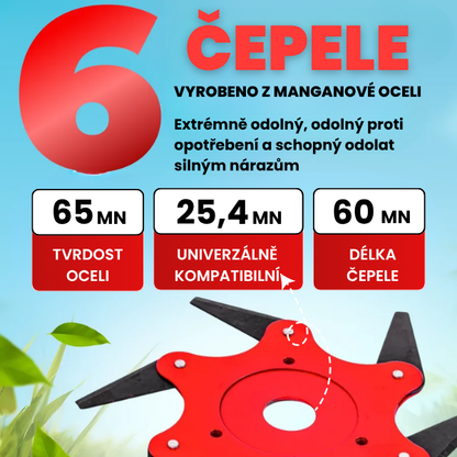 Řezací hlava má 6 super odolných čepelí z manganové oceli (příslušenství je součástí balení)