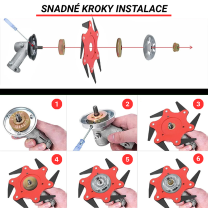 Řezací hlava má 6 super odolných čepelí z manganové oceli (příslušenství je součástí balení)