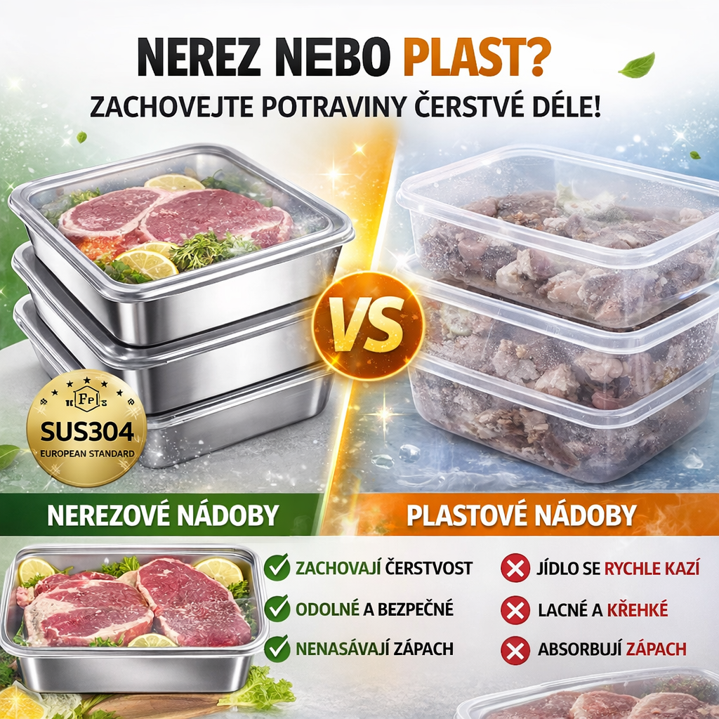 Nádoba z nerezové oceli 304 o objemu 2500 ml – Bezpečné a praktické řešení pro uchovávání potravin (25×20×5 cm)