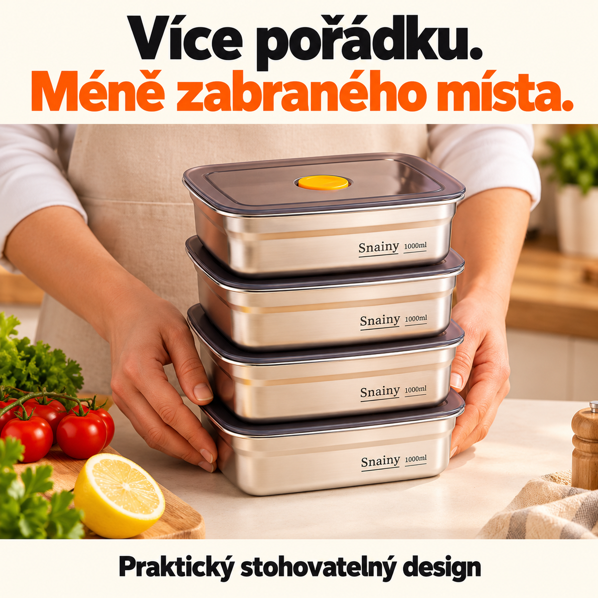 Vakuová dóza na potraviny z nerezové oceli 316 (19 × 14 × 6 cm)