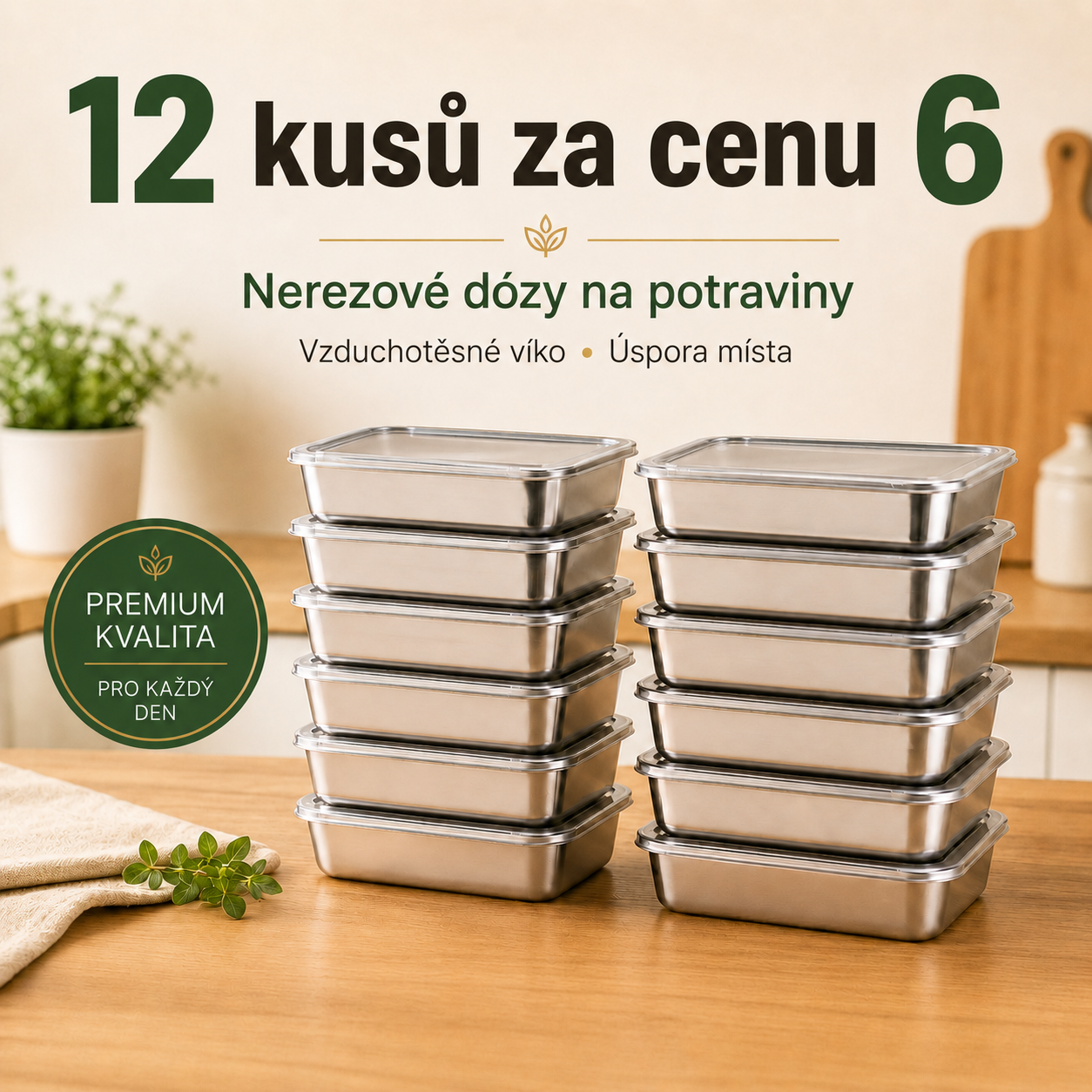 12 kusů za cenu 6 | Nerezové dózy na potraviny 304, 2000 ml