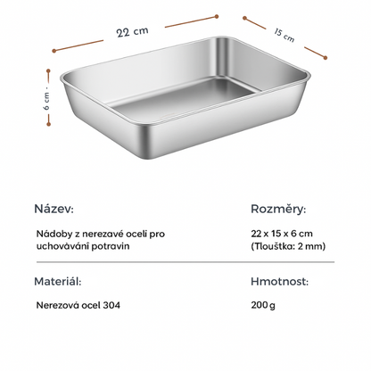 Khay z nerezové oceli 304 s víkem – Udrží jídlo čerstvé 1 měsíc, odolá 1000 °C a šetří místo