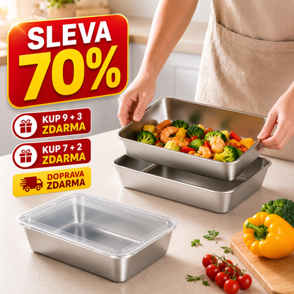 Nerezové nádoby 304 na potraviny s těsnicím víkem – 25 × 20 × 5 cm