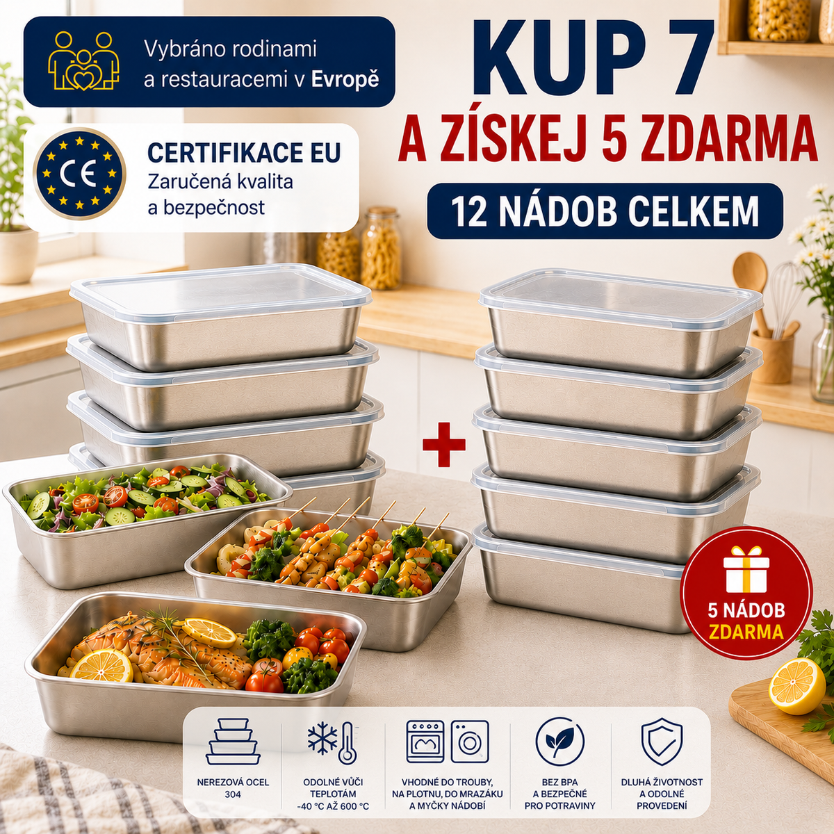 Nerezové dózy SUS304 2400 ml | Udrží potraviny déle čerstvé (25×20×5 cm)