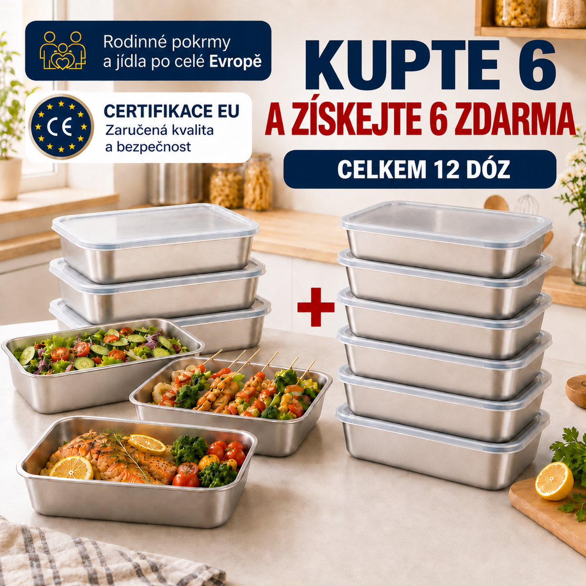 Prémiová dóza na potraviny z nerezové oceli SUS304 2400 ml s těsnícím víkem (25×20×5 cm)