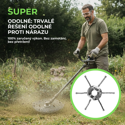 Hlava křovinořezu má 6 spletených ramen z odolného ocelového drátu.