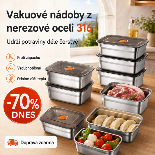 Hermetická nádoba z vysoce kvalitní nerezové oceli 316 – Vakuové těsnění, antibakteriální a bezpečná (19x14x6 cm)